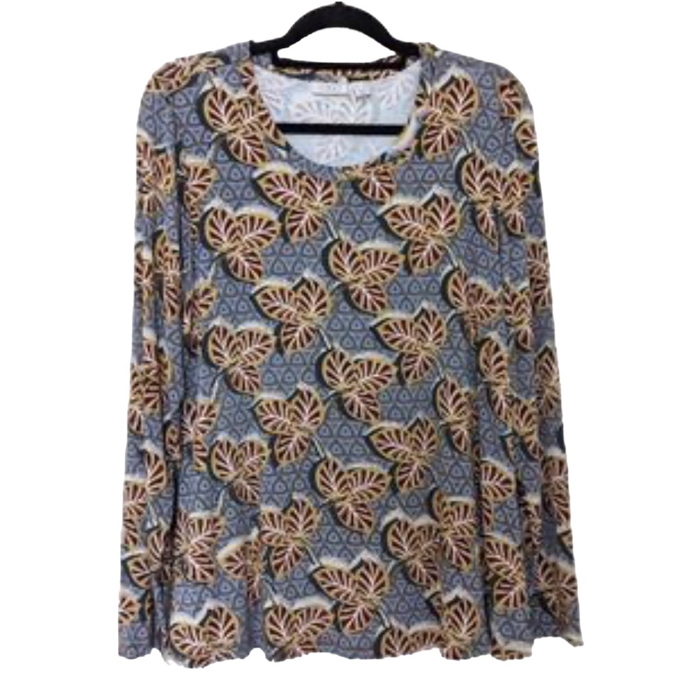 Logo Lori Goldstein Tunic Leaf Print Long Sleeve Sz Xl